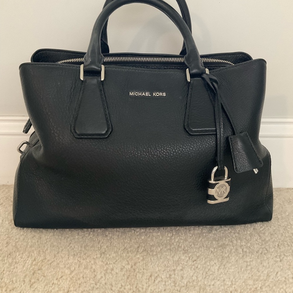Michael Kors Black Leather Satchel Bag with matching wallet.